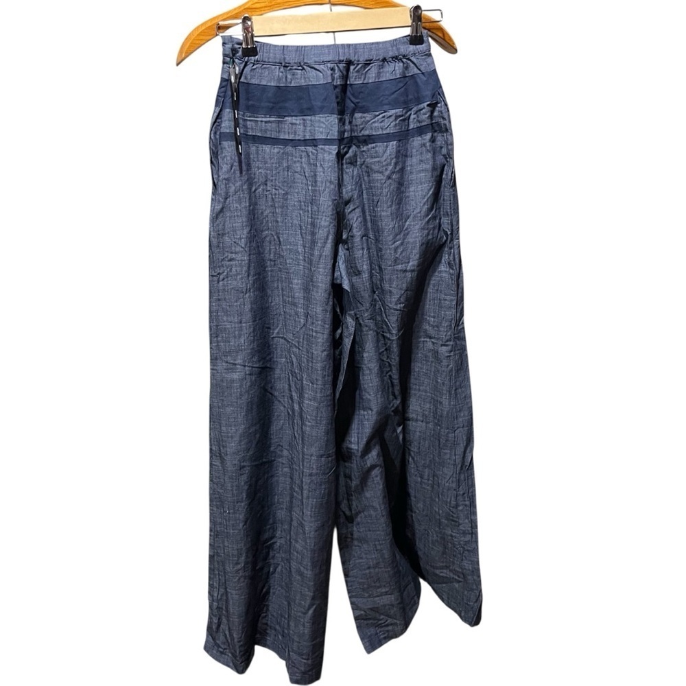 eShakti Blue Chambray Wide-Leg Pants with Dark Blue Waist Accents - Picture 5 of 14